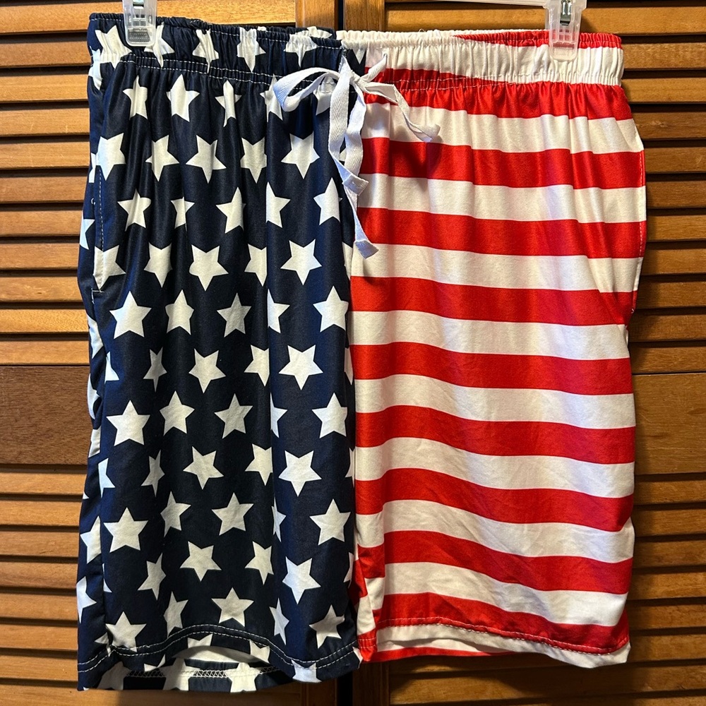 Kinnly Red, White and Blue Stars and Stripes Sleep Shorts
